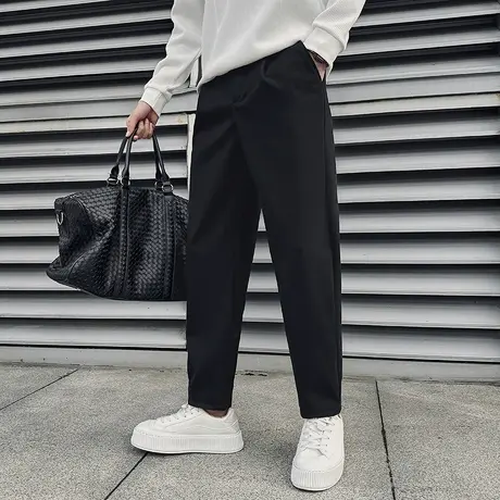 冬款加厚男裤纯色简约宽松直筒休闲裤2023新款潮流韩版时尚哈伦裤图片