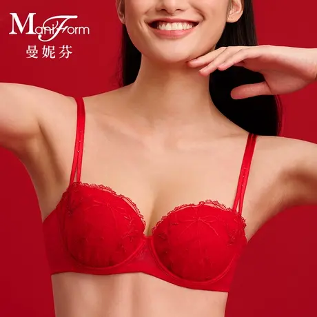 【1/2杯】曼妮芬文胸性感蕾丝聚拢软钢圈红色本命年内衣女胸罩商品大图