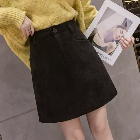 短裙灯芯绒半身裙女秋冬高腰显瘦a字裙遮胯包臀裙配毛衣小个子装图片