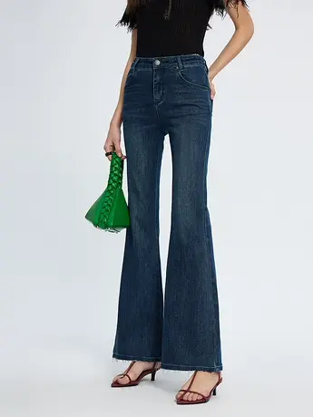 欧货水洗牛仔喇叭裤女2024春季新款显瘦百搭高腰弹力包臀马蹄长裤商品大图