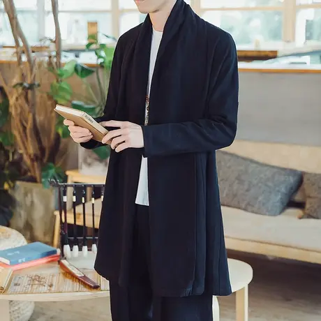 中国风棉麻唐装复古开衫外套秋季男士中式亚麻禅修服古装汉服披风图片