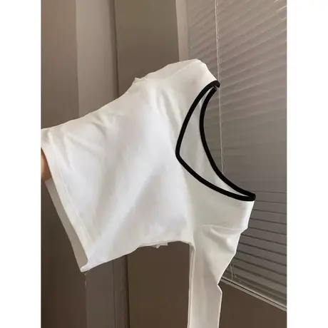 撞色V领打底衫女2024年早春新款修身韩版长袖T恤内搭短款紧身上衣商品大图