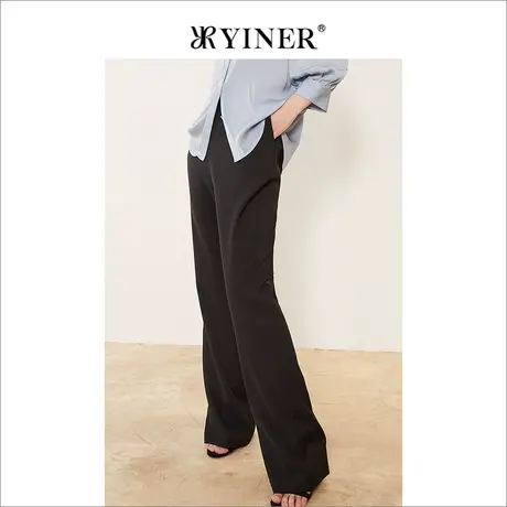 YINER音儿线上专选女装2022夏季高腰弹力微喇拖地休闲裤商品大图
