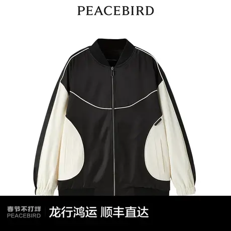 【商场同款】太平鸟女装2024春季新款撞色嵌条立领外套A3BBE1458图片
