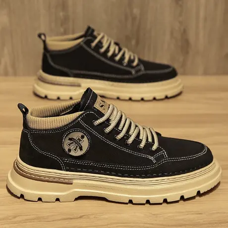 高帮帆布男鞋春季2024新款百搭休闲厚底板鞋男士防滑工作劳保潮鞋商品大图