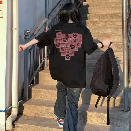 纯棉短袖t恤女夏季新款小个子美式复古oversize潮牌宽松半袖上衣商品大图