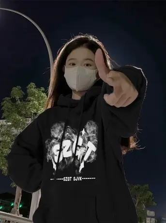 美式复古潮牌连帽卫衣女宽松大码秋冬加绒加厚oversize高级感外套商品大图