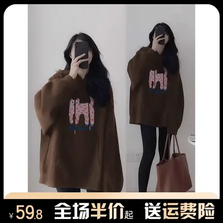 vintage连帽卫衣女秋冬2024新款加绒加厚宽松慵懒风初春上衣外套图片