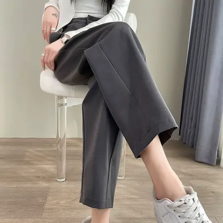 灰色高腰直筒裤女2024春秋新款小个子宽松显瘦九分西装阔腿休闲裤商品大图