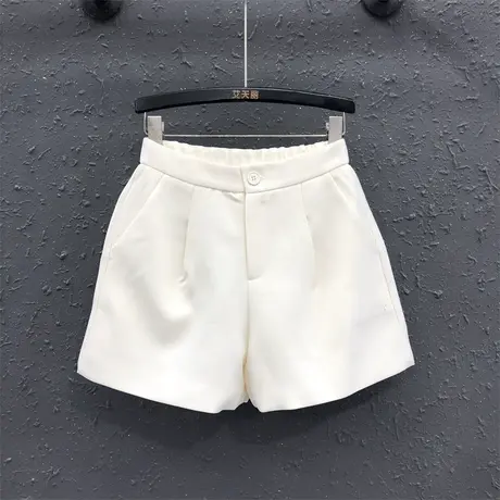 欧货韩版2024春夏新款米白色简约西装裤高腰显瘦百搭高腰阔腿短裤图片