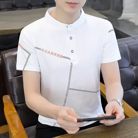夏装短袖T恤男新款上衣立领卫衣青少年半袖潮打底衫夏季休闲汗衫图片