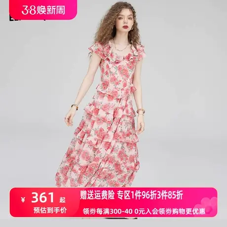 妖精的口袋复古碎花连衣裙女2023夏季新款小个子印花宽松蛋糕长裙商品大图