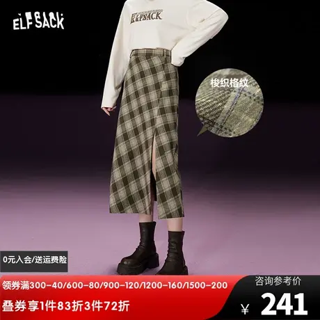 妖精的口袋复古格纹半身裙女2023冬季新款棋盘格高腰a字半身长裙图片