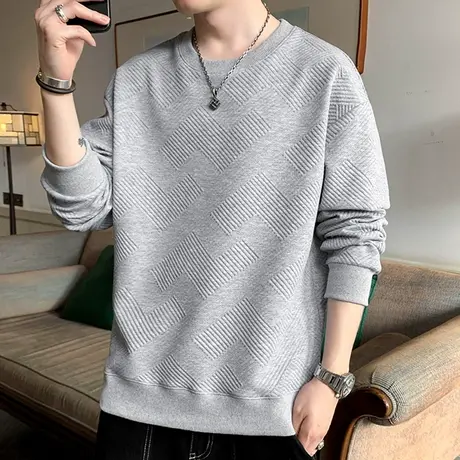 长袖t恤男士卫衣春秋季宽松休闲圆领体恤潮牌秋装重磅打底衫上衣商品大图