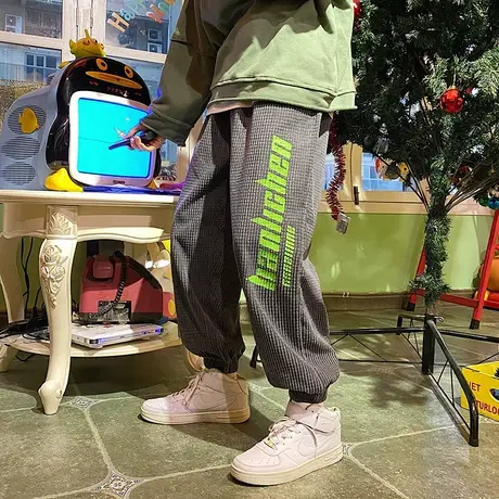 潮牌灯芯绒裤子男秋冬季休闲裤宽松束脚九分束腿ins潮流运动长裤商品大图