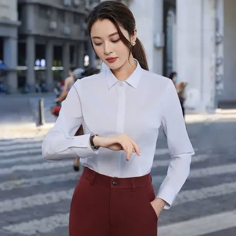 白衬衫女长袖工装防走光修身大码衬衣职业工作服公务员面试正装秋商品大图