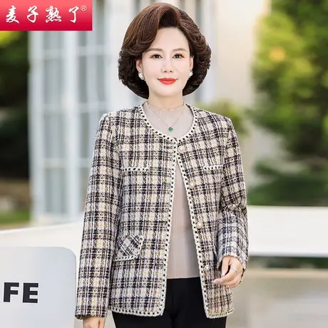 2023秋季新款妈妈装小香风短款开衫外套中老年人女装长袖上衣服商品大图
