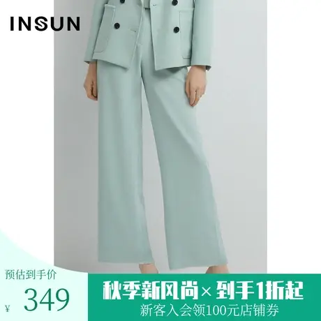 恩裳2023年早春新品醋酸混纺直筒阔腿休闲裤简洁高腰裤子图片