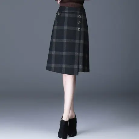 不规则毛呢半身裙女秋冬2023新款高腰格子裙a字裙包臀裙中长裙子图片