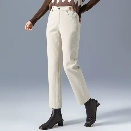米色裤子女春秋休闲裤高腰直筒裤2023新款秋季女裤宽松哈伦九分裤商品大图