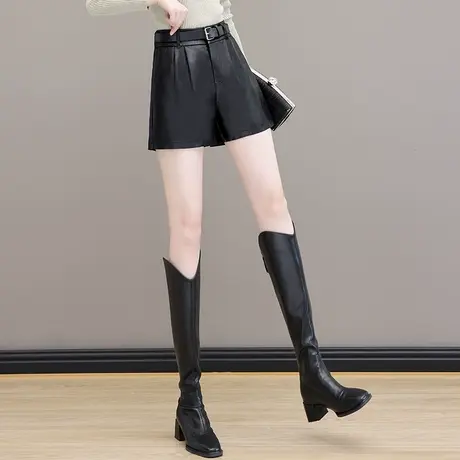 阔腿皮短裤女秋季2023新款后松紧腰气质a字裤显瘦小个子百搭靴裤图片