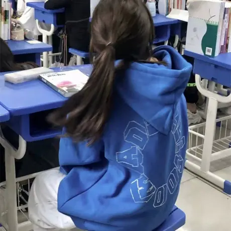 克莱因蓝卫衣女秋冬ins设计感小众宽松韩版bf慵懒风加绒加厚外套商品大图