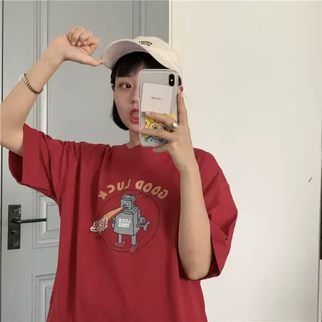 2023新款韩版卡通可爱原宿学院风bf宽松纯棉短袖T恤女上衣ins潮商品大图