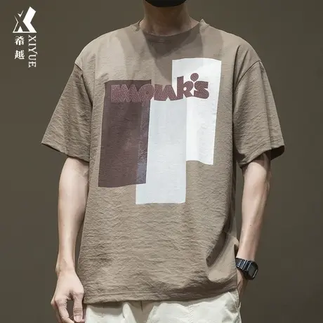 希越男款冰丝速干短袖t恤男凉感加肥加大夏季男士胖子大码男装薄商品大图