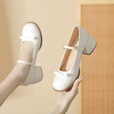 漆皮玛丽珍高跟鞋女2023新款秋季复古小皮鞋一字扣粗跟单鞋不累脚图片