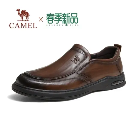 骆驼2024春季新款柔软牛皮椰丝软底舒适透气套脚乐福休闲皮鞋男士商品大图
