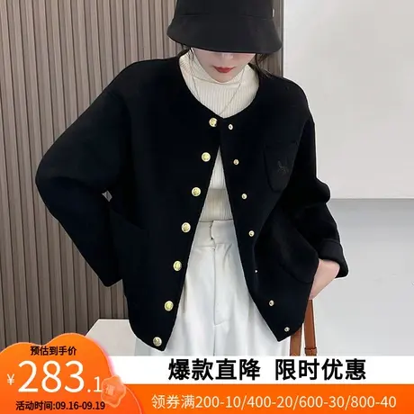 【艾格】2023新款短款秋冬季时尚休闲小香风羊毛呢外套大衣女装图片