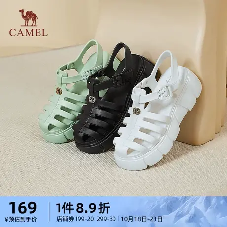 骆驼女鞋2023新款夏季猪笼鞋经典包头凉鞋女休闲沙滩厚底罗马凉鞋图片