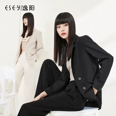 逸阳2023春新品西装外套女黑色简约通勤高级感纯色百搭女士小西服图片
