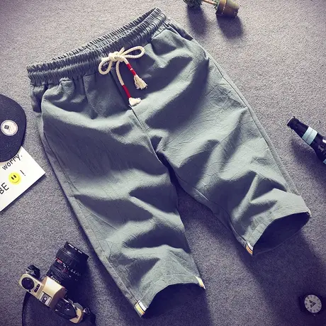 棉麻短裤男士七分裤夏季2023宽松7分六分五分裤子薄款潮流休闲裤商品大图