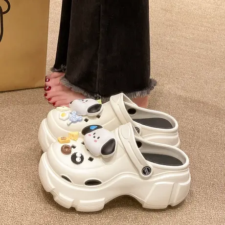 卡通小狗厚底洞洞鞋女2024春夏季新款增高防滑踩屎感EVA包头拖鞋图片