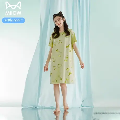 猫人莫代尔睡裙夏季女薄款冰丝短袖猫咪睡衣可外穿大码女士家居服图片