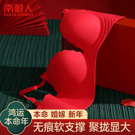 大红色内衣女小胸聚拢显大软支撑收副乳本命年属兔结婚新年文胸罩图片