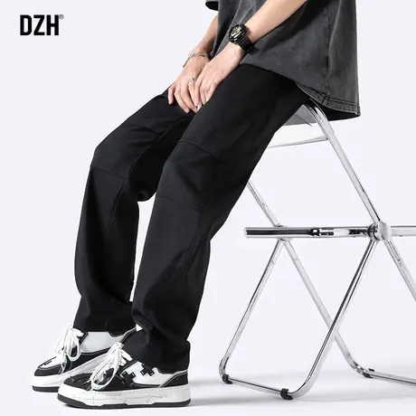 男士黑色休闲裤男潮牌工装裤美式高街直筒裤子2023新款松紧腰长裤商品大图