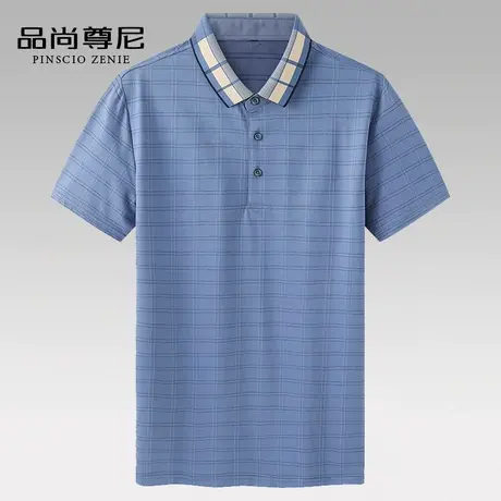 冰爽棉t恤男士短袖经典格子撞色翻领商务款Polo衫中老年爸爸夏装商品大图