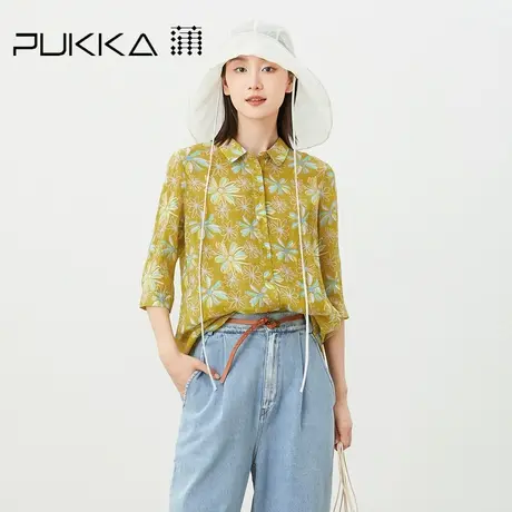 蒲PUKKA 原创设计2023春夏新品苎麻小雏菊印花小翻领七分袖衬衫图片