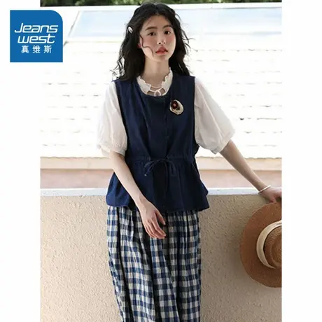 LE真维斯女款2025春季新款可爱甜美简约花朵ins女装休闲背心马甲商品大图