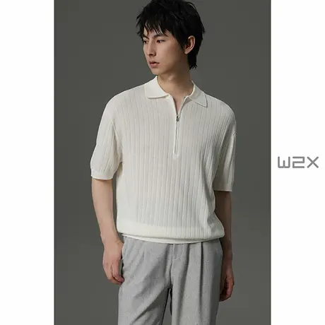 w2x夏季翻领设计感镂空短袖T恤男设计感宽松透气凉感半袖百搭体恤商品大图