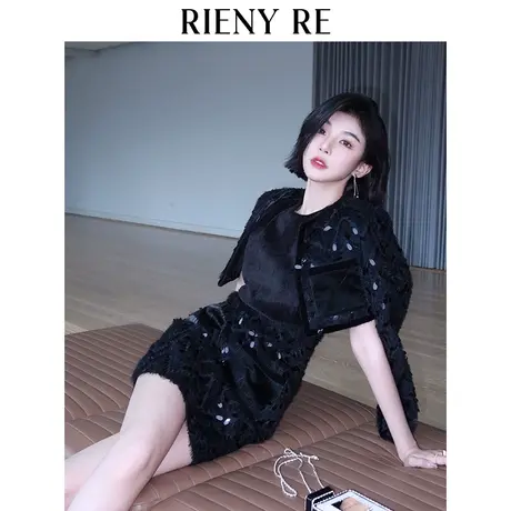 RIENYRE毛呢外套女2023新款春秋气质名媛高端大衣双面呢短款上衣商品大图