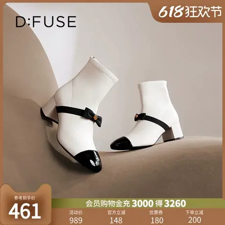 Dfuse冬季款小香风粗跟短靴蝴蝶结瘦瘦靴图片