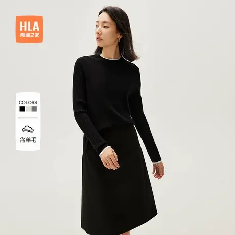 HLA/海澜之家含绵羊毛针织衫25春季新纯色圆领通勤风保暖毛衣女装商品大图