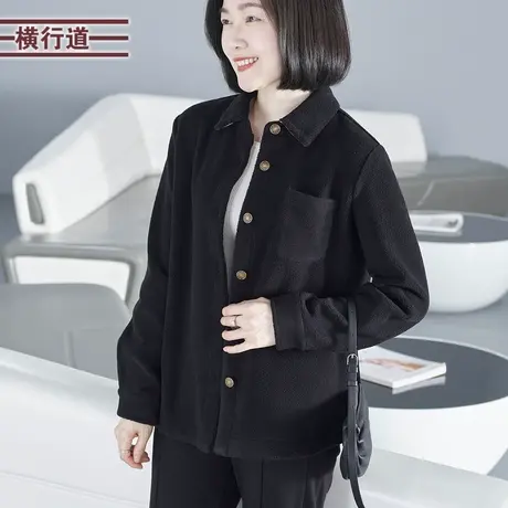 纯色翻领摇粒绒排扣长袖外套女大码外穿宽松休闲简约2023冬季新款图片