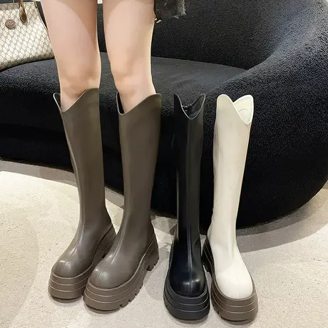 长筒靴女2023春秋季新款网红超火小个子瘦瘦靴粗跟厚底增高骑士靴图片