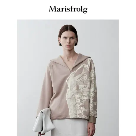 【商场同款】玛丝菲尔2023年冬季新款海军领双色印花时尚卫衣外套商品大图