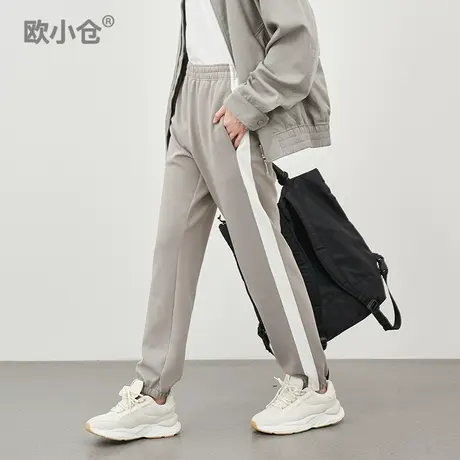 欧小仓糯米系列 慵而不懒  高级感大地灰 侧拼条束口运动慢跑卫裤图片