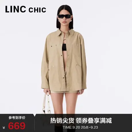 LINCCHIC金羽杰衬衫女新款宽松男友风轻摇滚衬衫女上衣S233SH490Y图片
